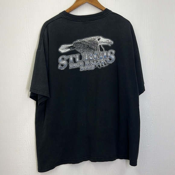 Vintage - 2005 Sturgis Bike Rally Bald Eagle Moon Light Black Short Sleeve T XL - Picture 10 of 11
